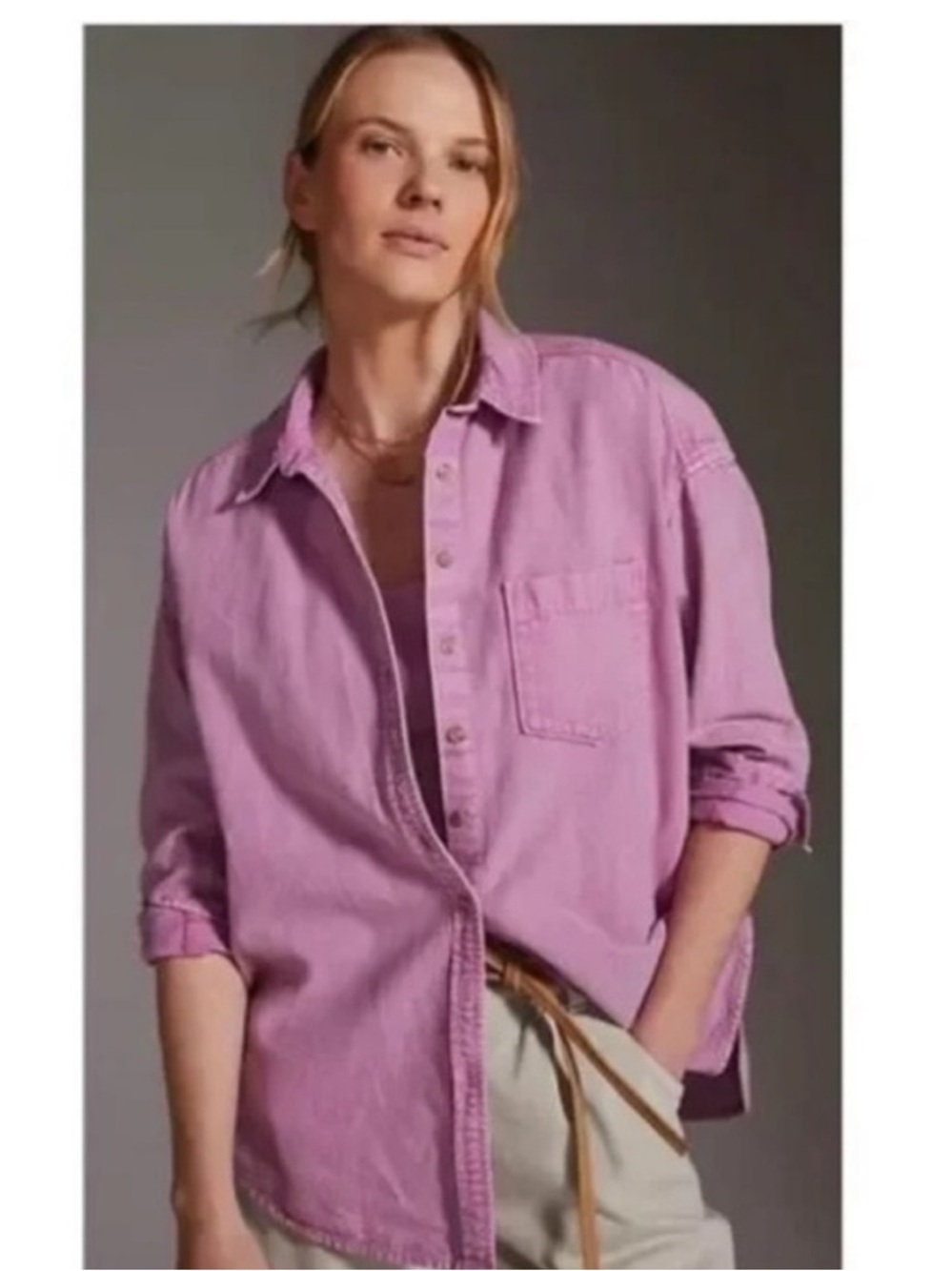 Pilcro by Anthropologie Oversized Cotton/Linen Blend Oxford Button Down Shirt